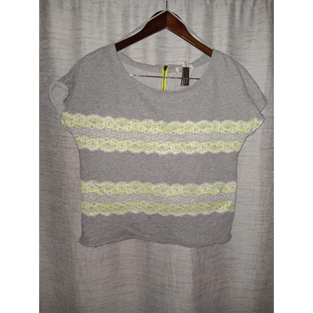 Aeropostale Large Cropped Tee Shirt Neon Yellow
